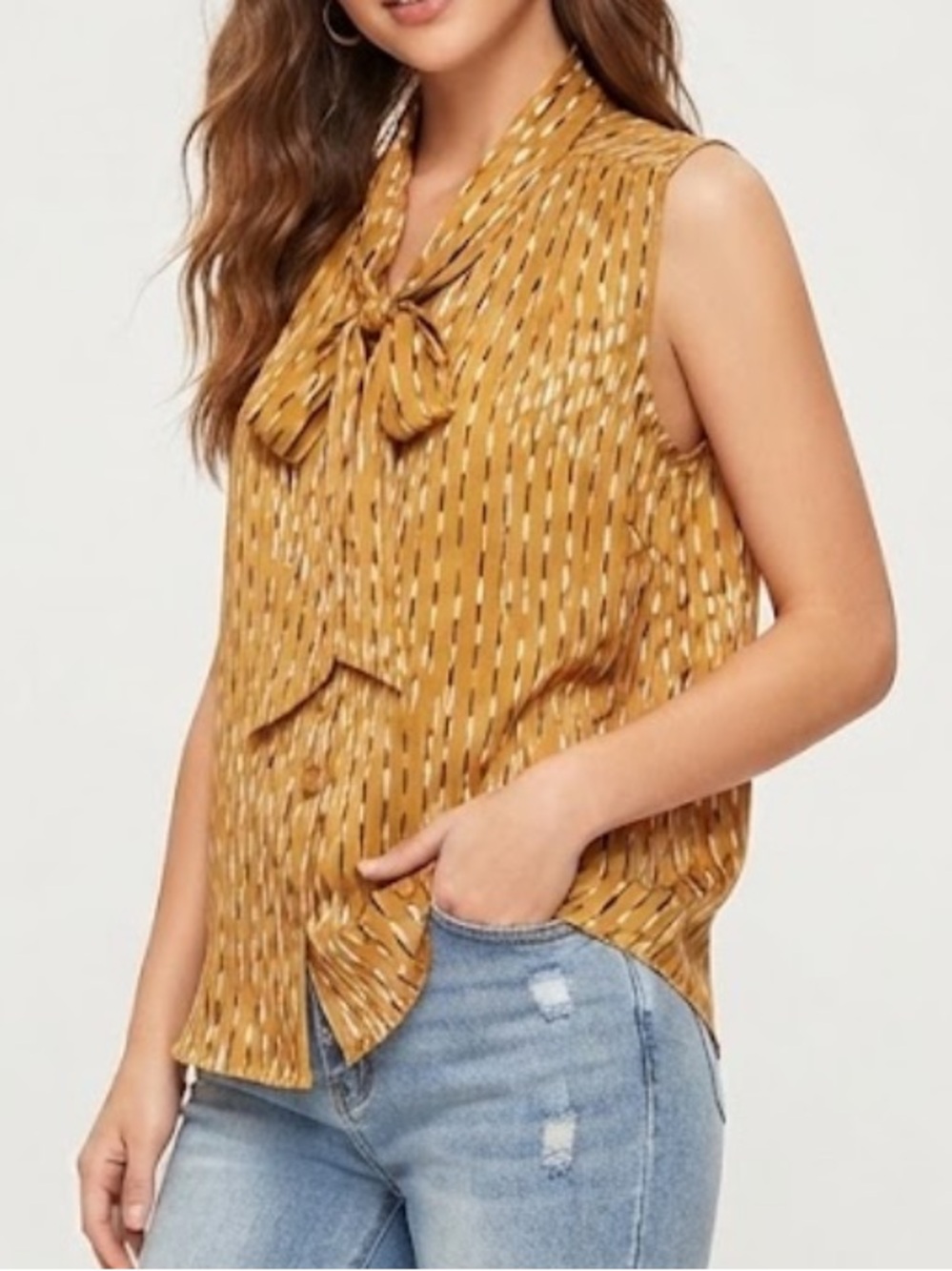 Jones New York Mustard Patterned Sleeveless Blouse Women’s Size Large